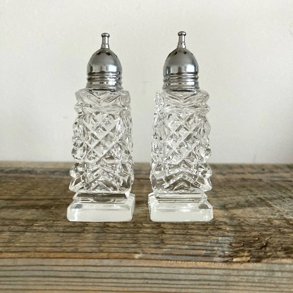 Cut glass salt and pepper shakers